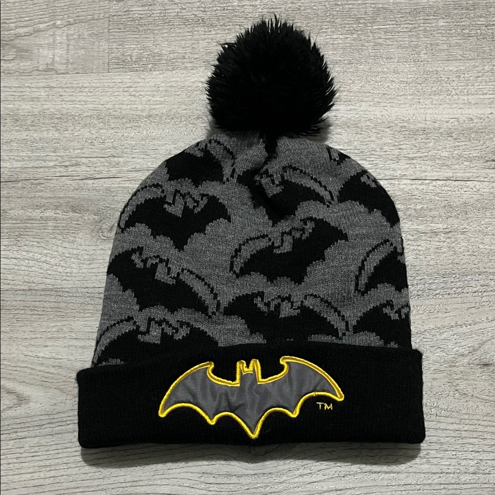 Kid’s Batman Black Cuffed Beanie with Yellow Logo